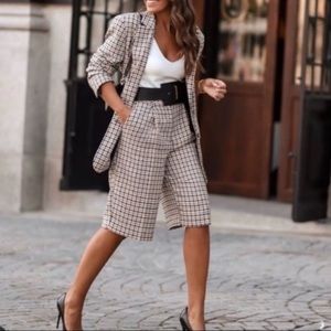 H&M checked high rise Bermuda shorts